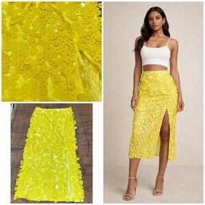 NWT VICI On The Fifth Flourishing Dreams Floral Sequin Yellow Beaded Skirt XS